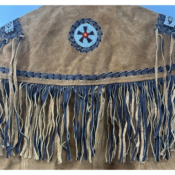 Cocobee Cowboy Western Suede Leather Jacket With Beadwork Tan Men's 5XL - Picture 9 of 10